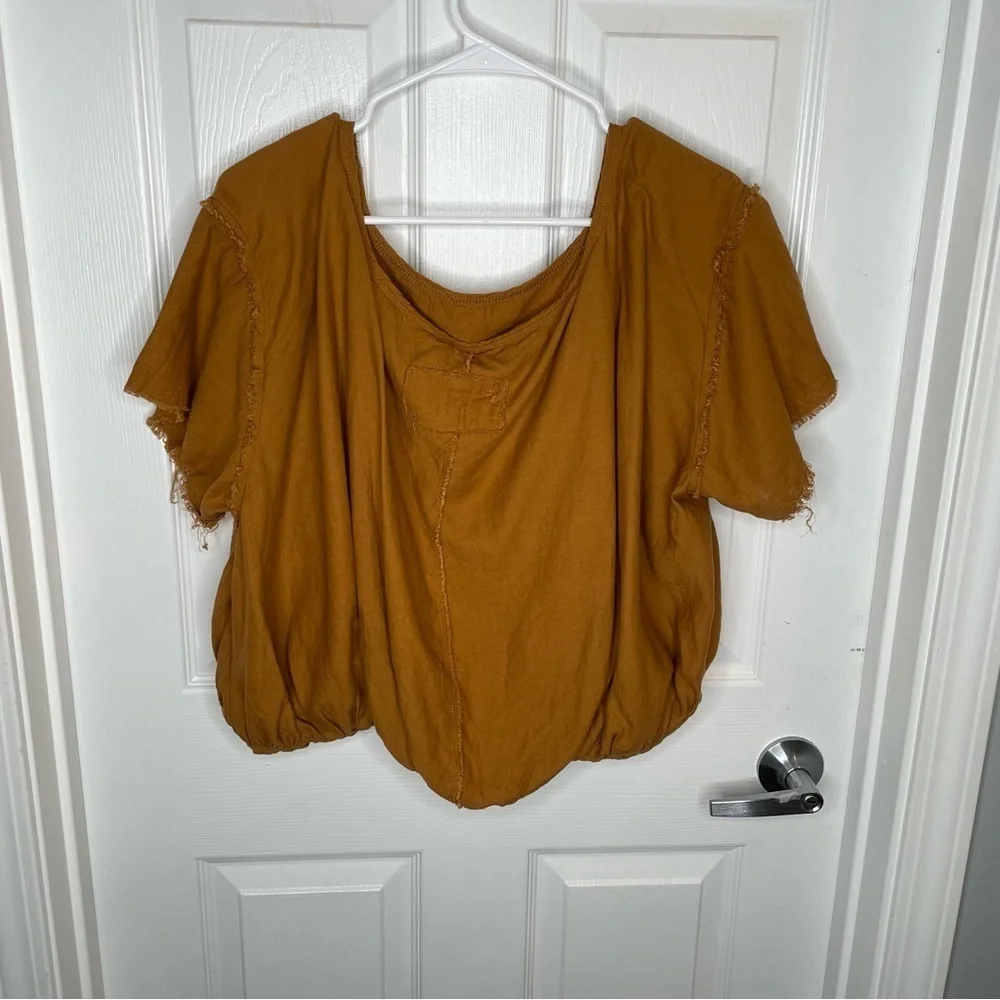Free People Cloud 9 Bubble Tee Linen Blend in Pecan Brown M - Picture 4 of 11